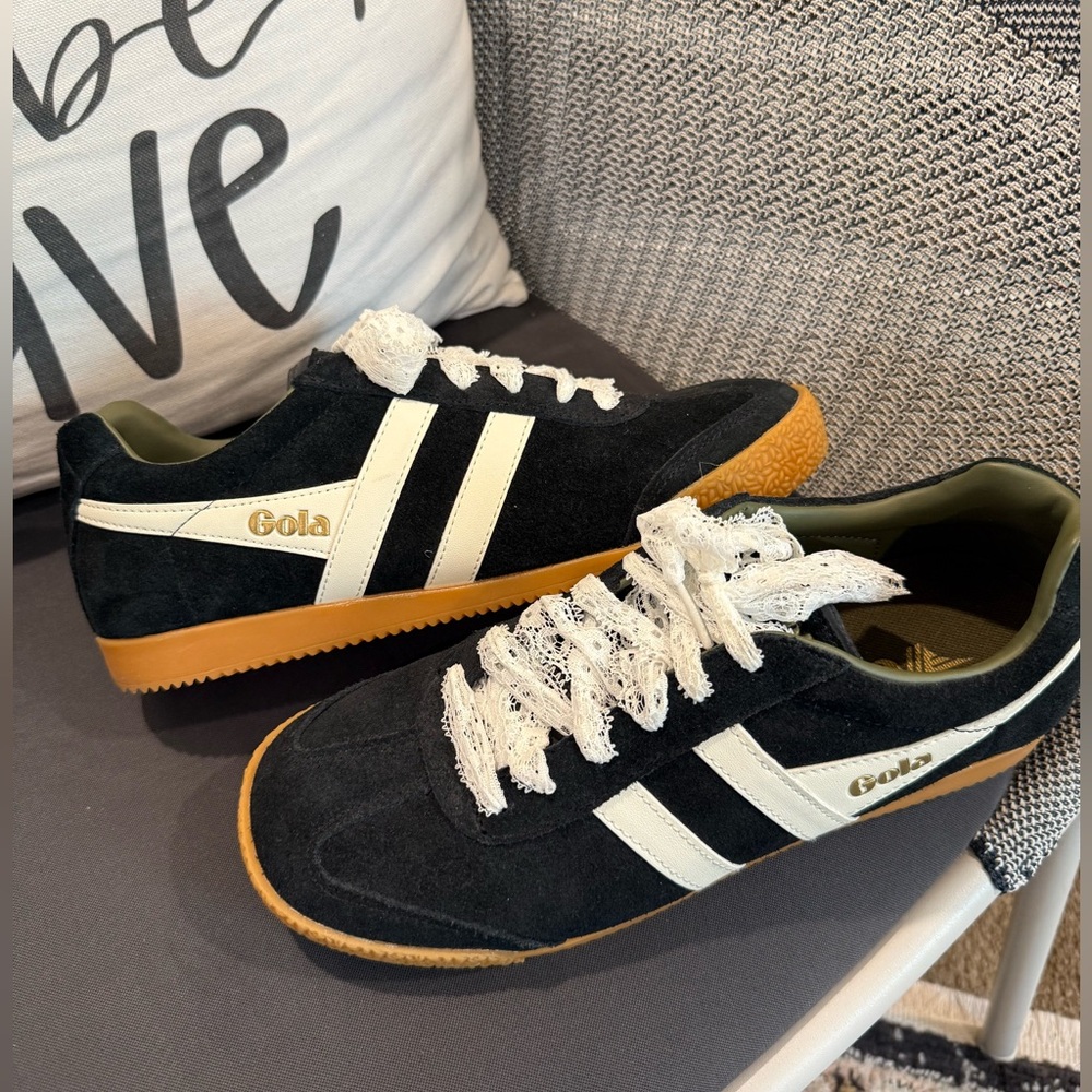 Gola Black and White Sneakers with Tan Soles